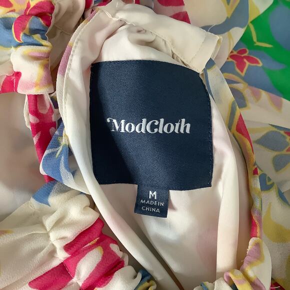 ModCloth Illuminated Elegance Cream Multi Floral Chiffon Maxi Dress Medium - Picture 7 of 11